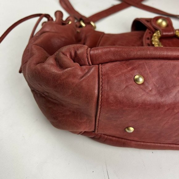 PAOLO MASI Italian Handbag Shoulder Bag Tote 100% Genuine Red Leather - Picture 5 of 12